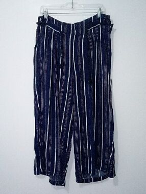 Striped Navy and White Wide-Leg Trousers